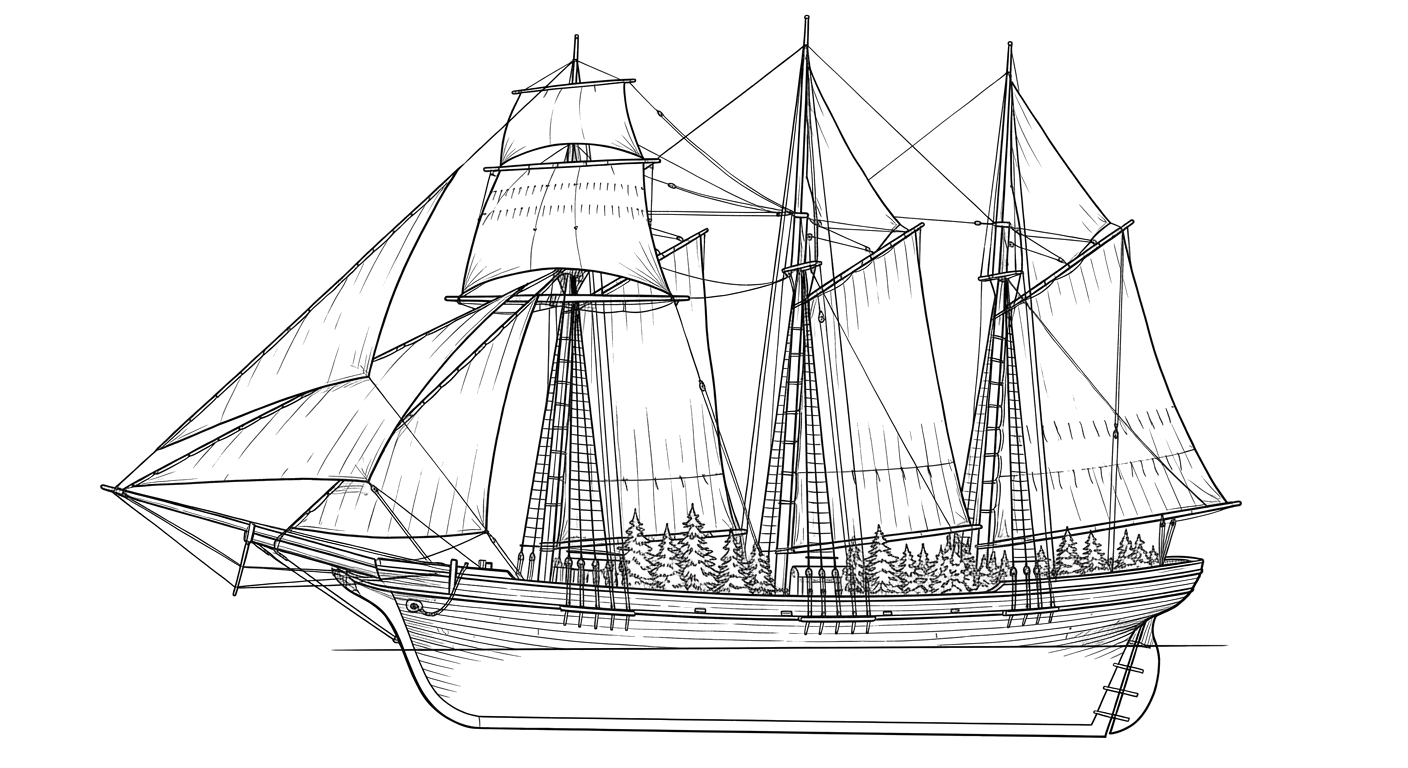 Engraved line drawing of the Rouse Simmons