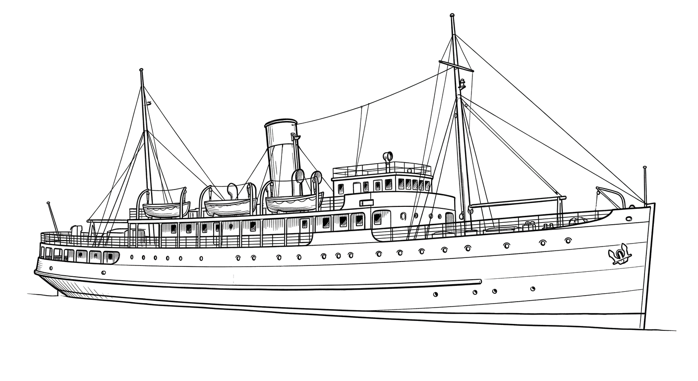 Engraved line drawing of the SS Caribou