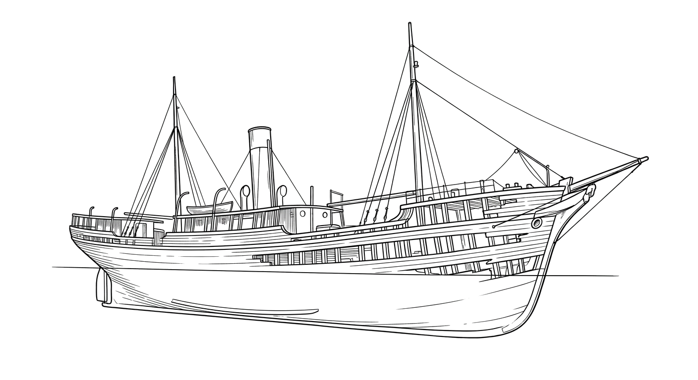 Engraved line drawing of the Yawah