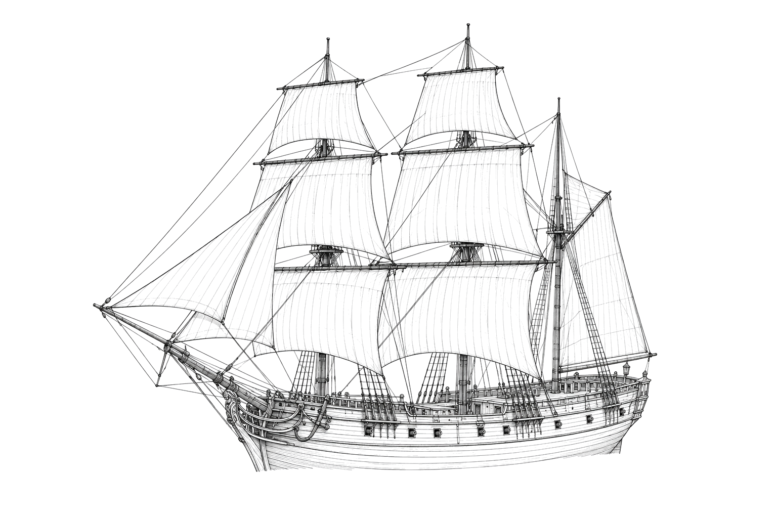 Engraved line drawing of the Storm Wreck