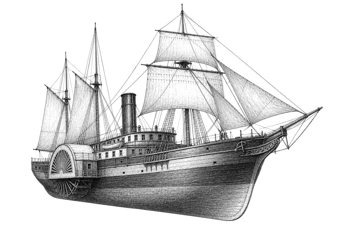 Engraved line drawing of the SS Winfield Scott