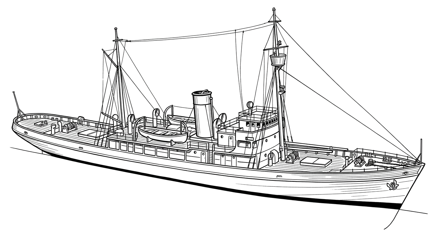 Engraved line drawing of the USCGC Comanche