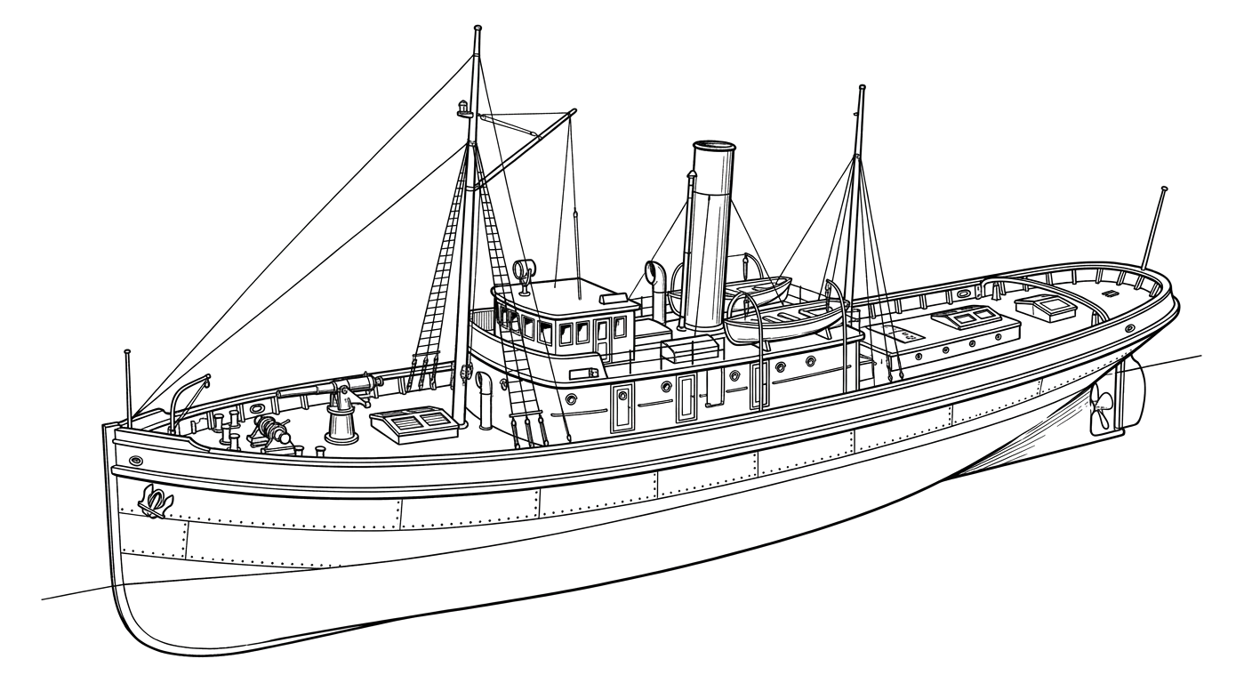 Engraved line drawing of the USS Cherokee