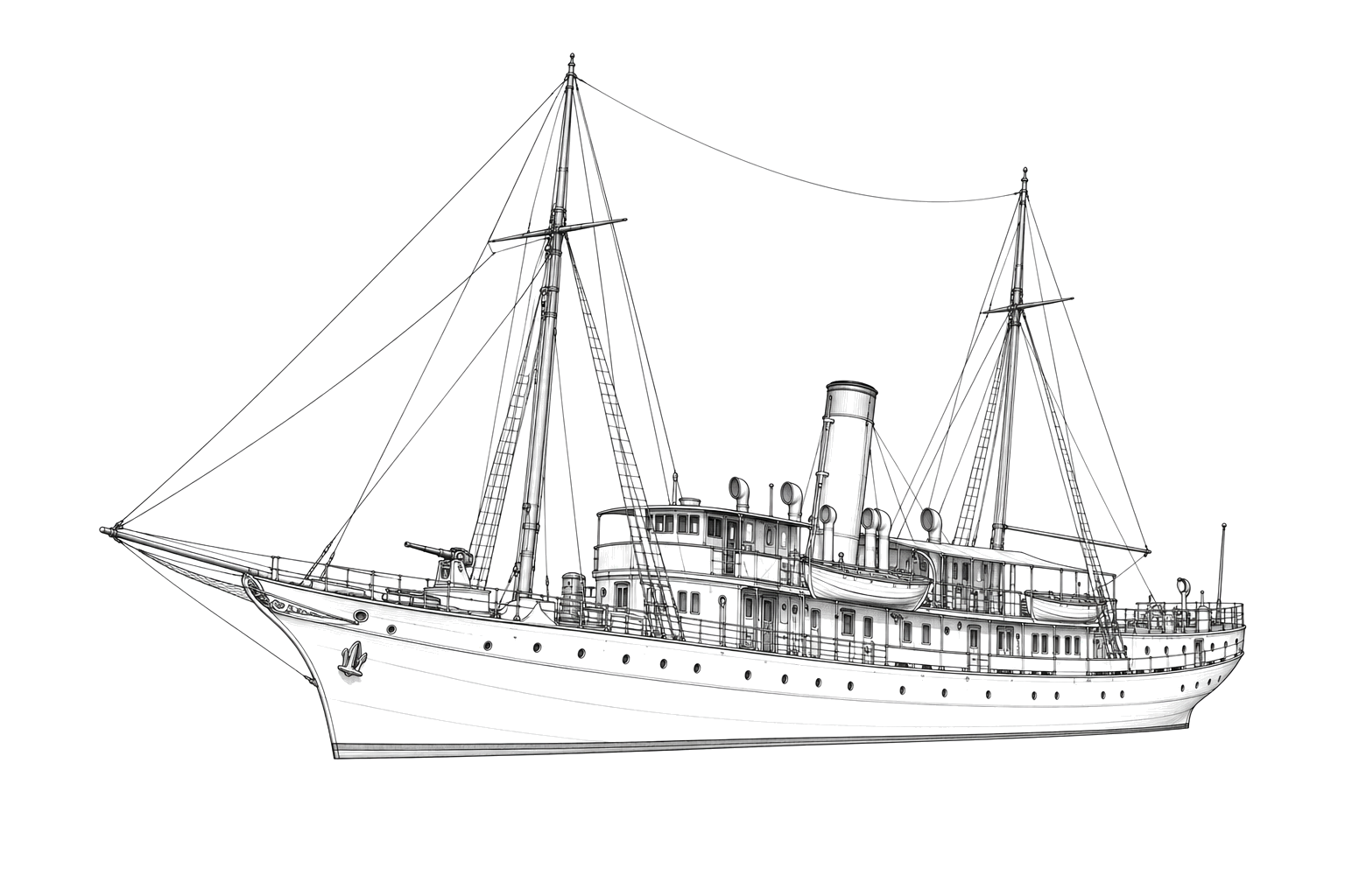 Engraved line drawing of the USS Cythera