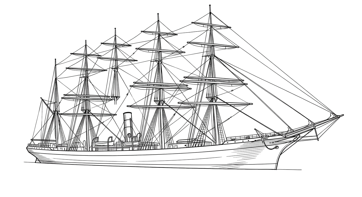 Engraved line drawing of the Peter Rickmers