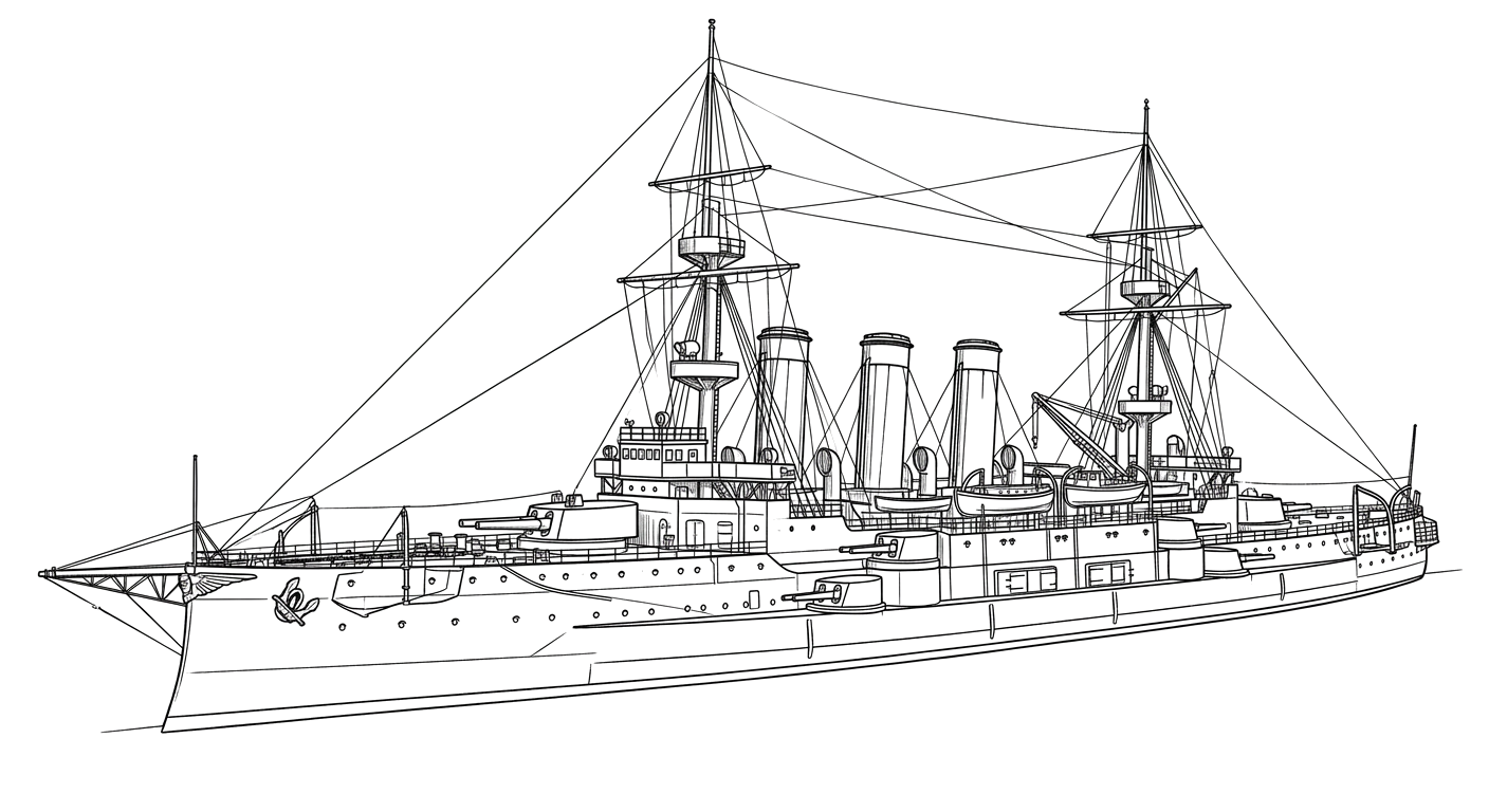 Engraved line drawing of the USS San Diego