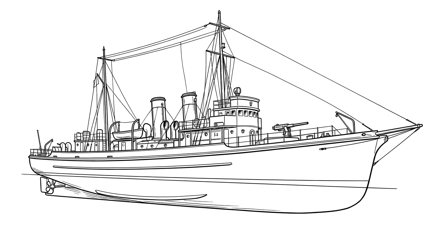Engraved line drawing of the USS SC-209