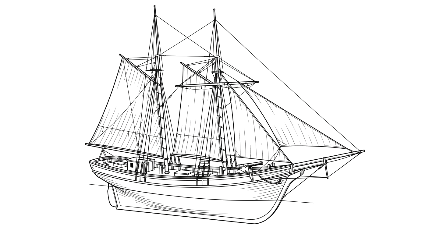 Engraved line drawing of the Royal Yacht