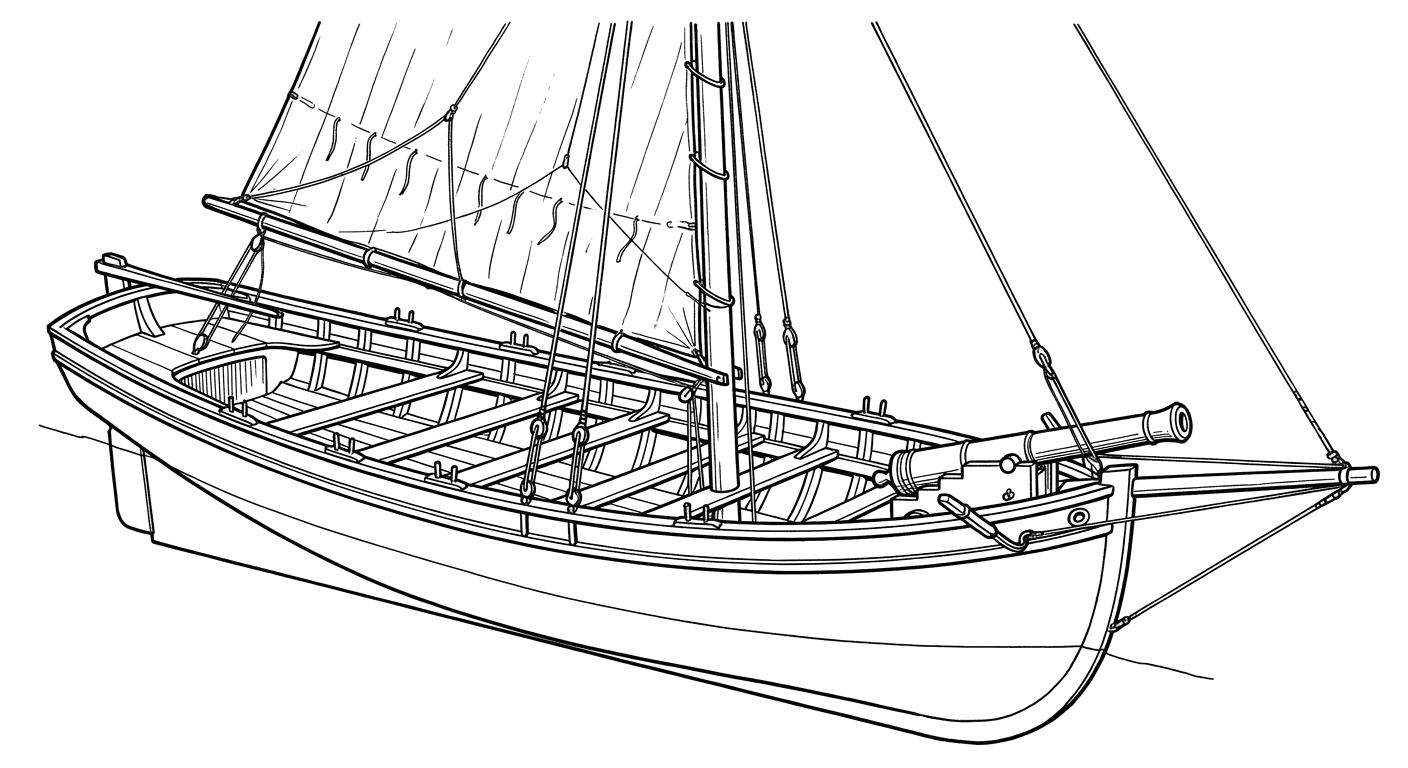Engraved line drawing of the Chesapeake Flotilla Gunboat No. 137