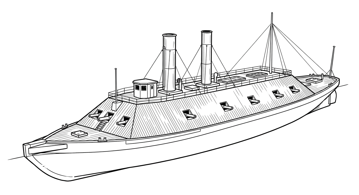 Engraved line drawing of the CSS Virginia II