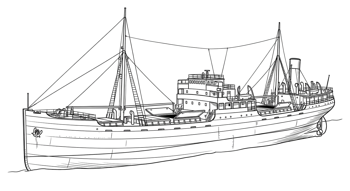 Engraved line drawing of the SS Rose Castle