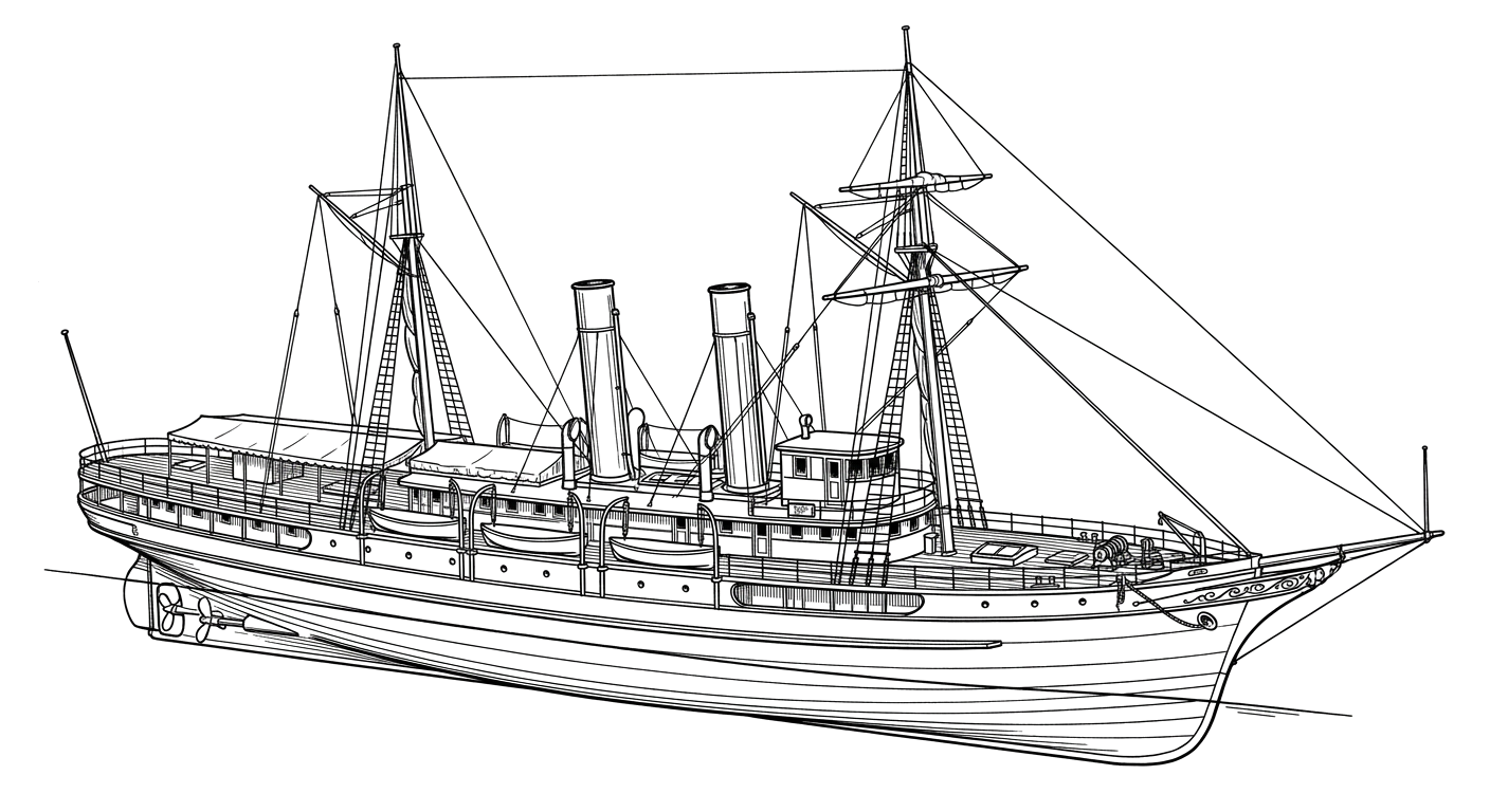 Engraved line drawing of the SS Tahoe