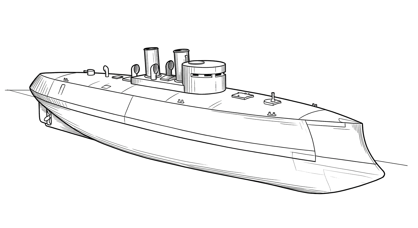 Engraved line drawing of the USS Katahdin