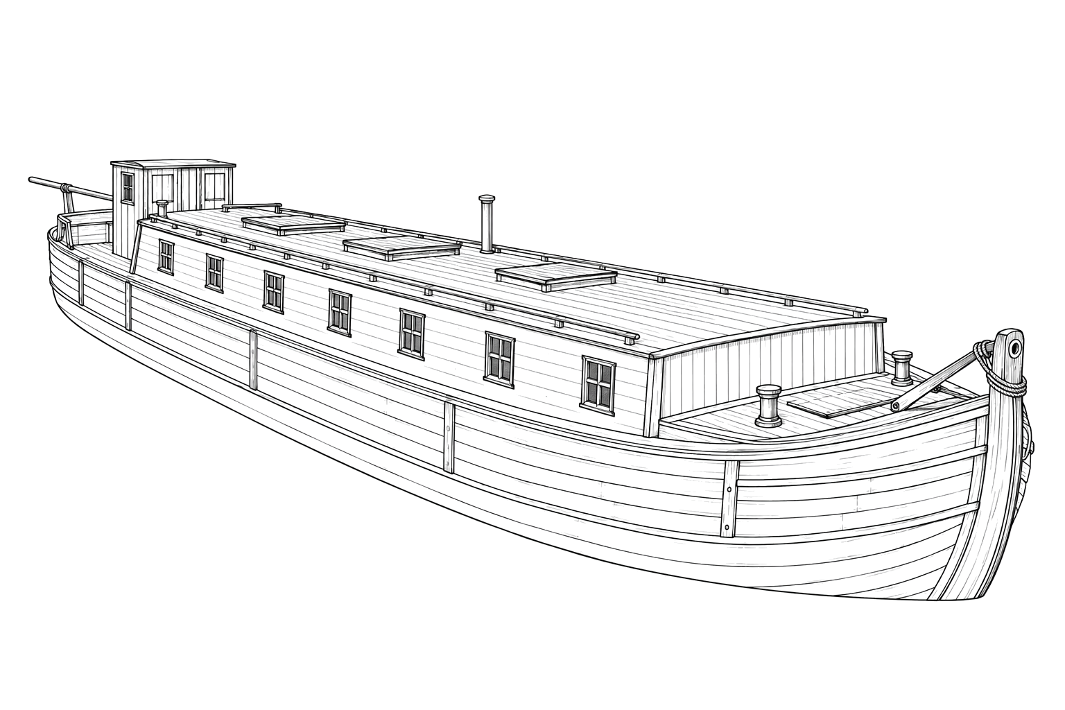 Engraved line drawing of the Pot Ash Point Canal Boat
