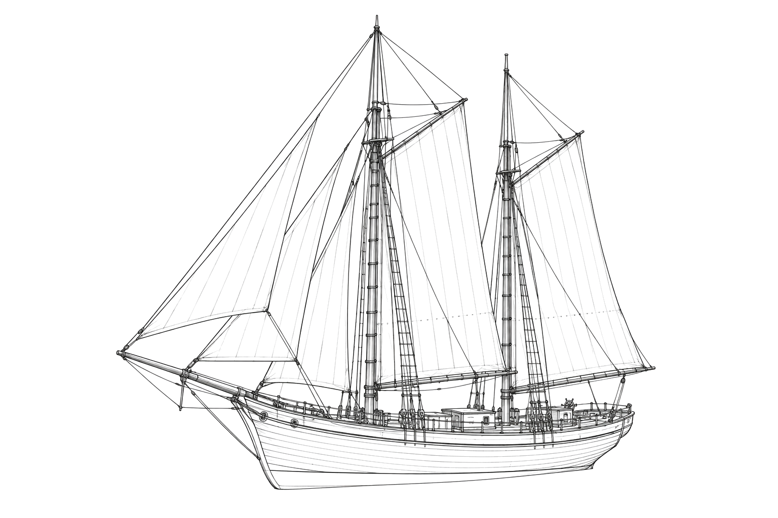 Engraved line drawing of the Corsair