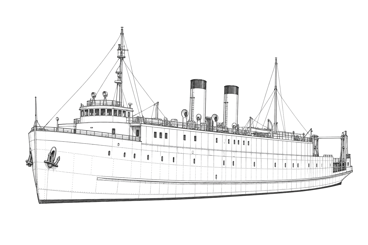 Engraved line drawing of the Pere Marquette 18