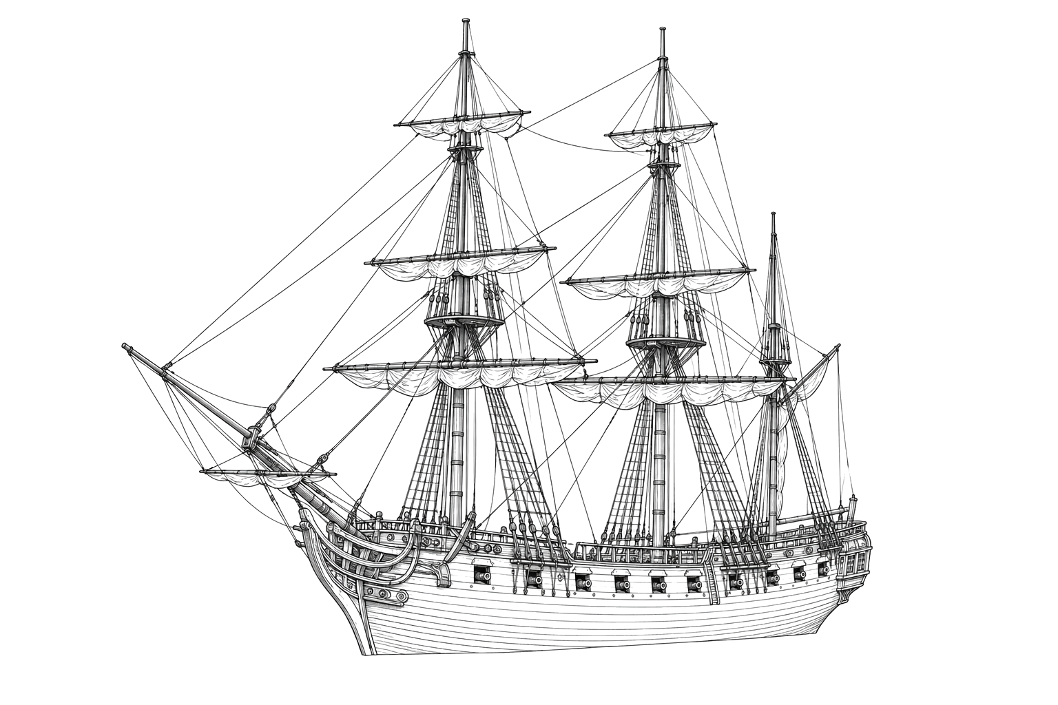 Engraved line drawing of the HMS Fowey
