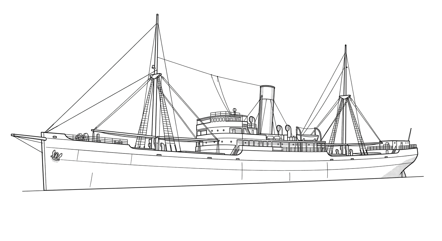 Engraved line drawing of the SS Atlantus