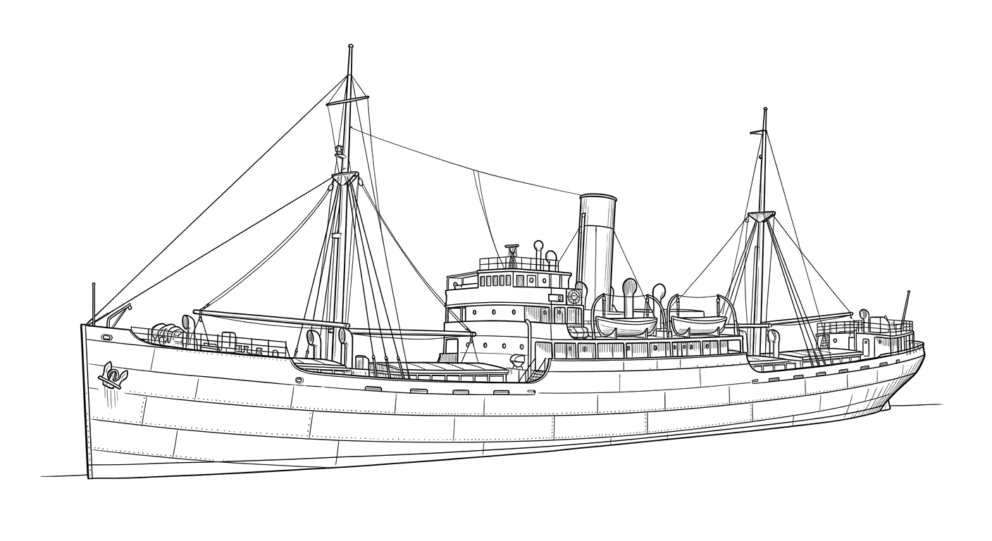 Engraved line drawing of the Kismet II