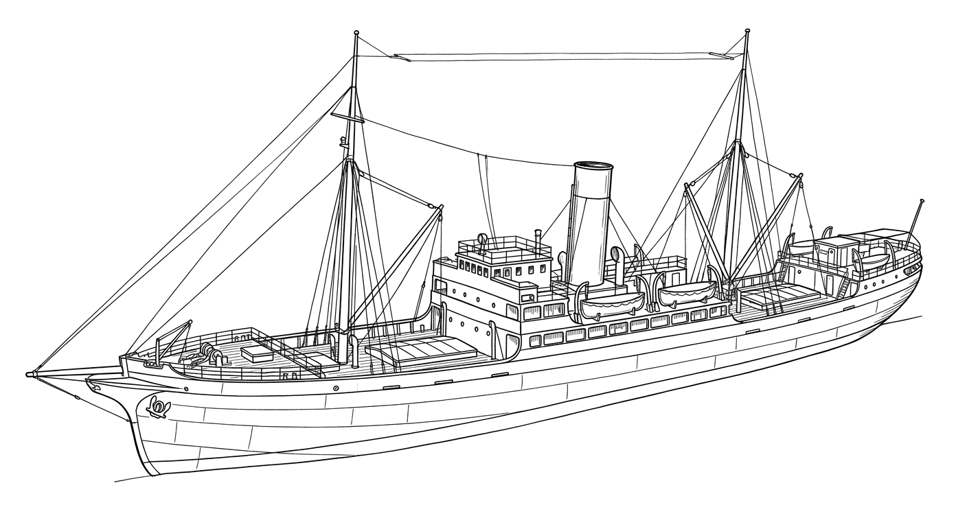 Engraved line drawing of the RMS Nascopie