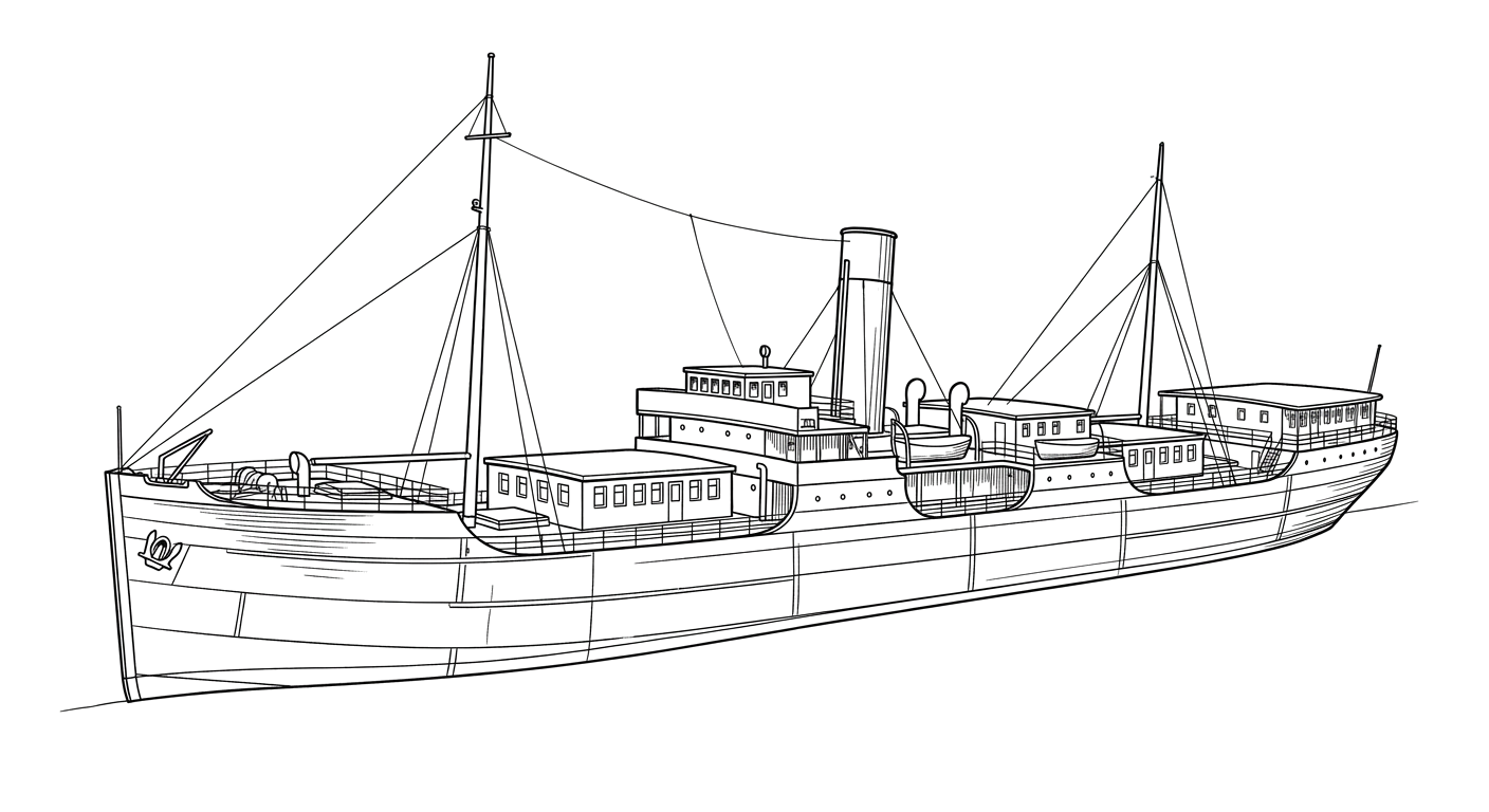 Engraved line drawing of the SS Monte Carlo