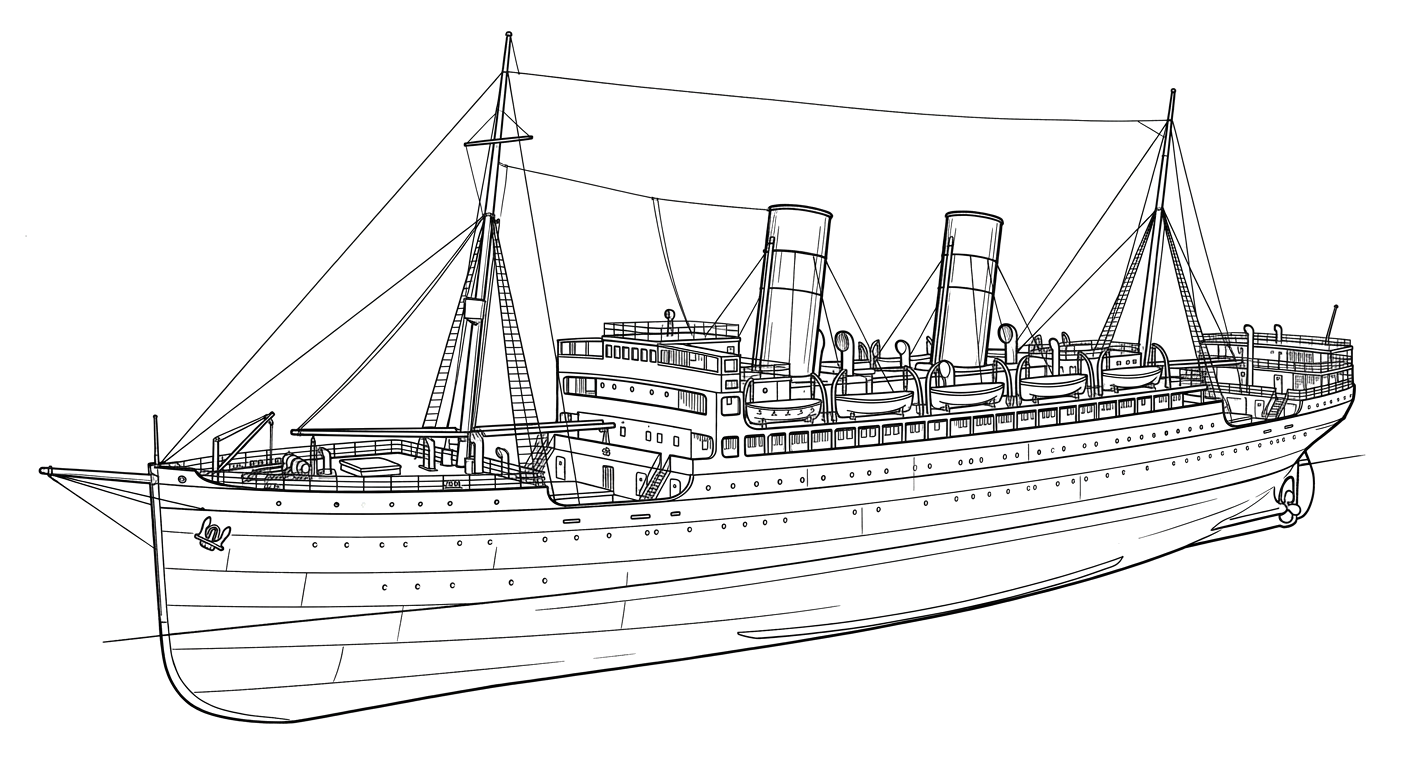 Engraved line drawing of the RMS Fort Victoria