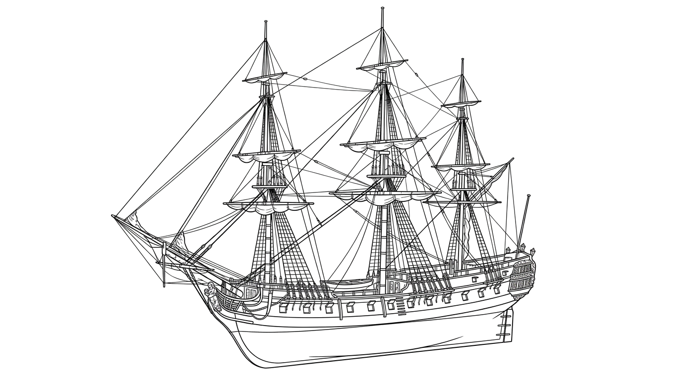 Engraved line drawing of the HMS Somerset