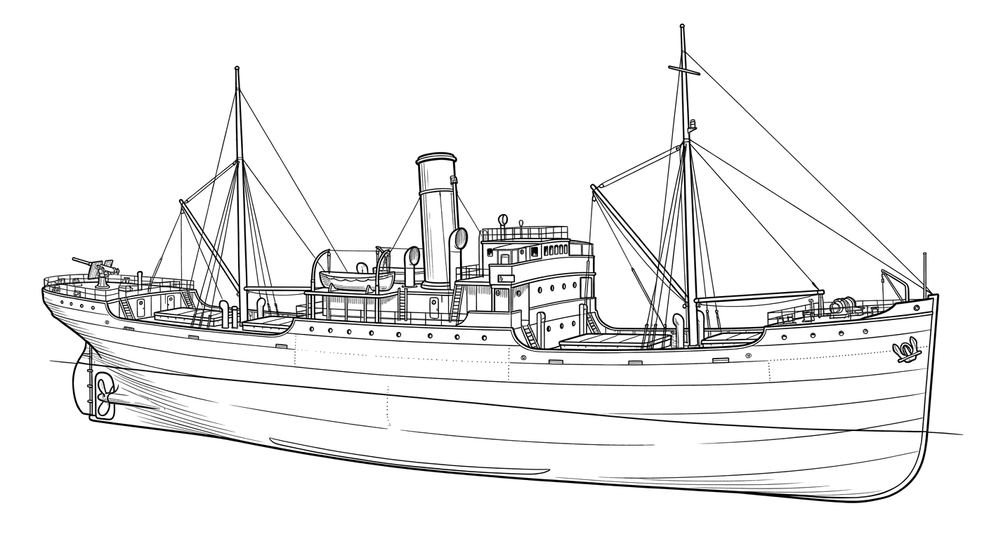 Engraved line drawing of the Maurice Tracy