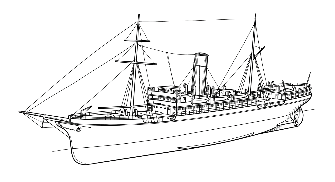 Engraved line drawing of the SS Aleutian
