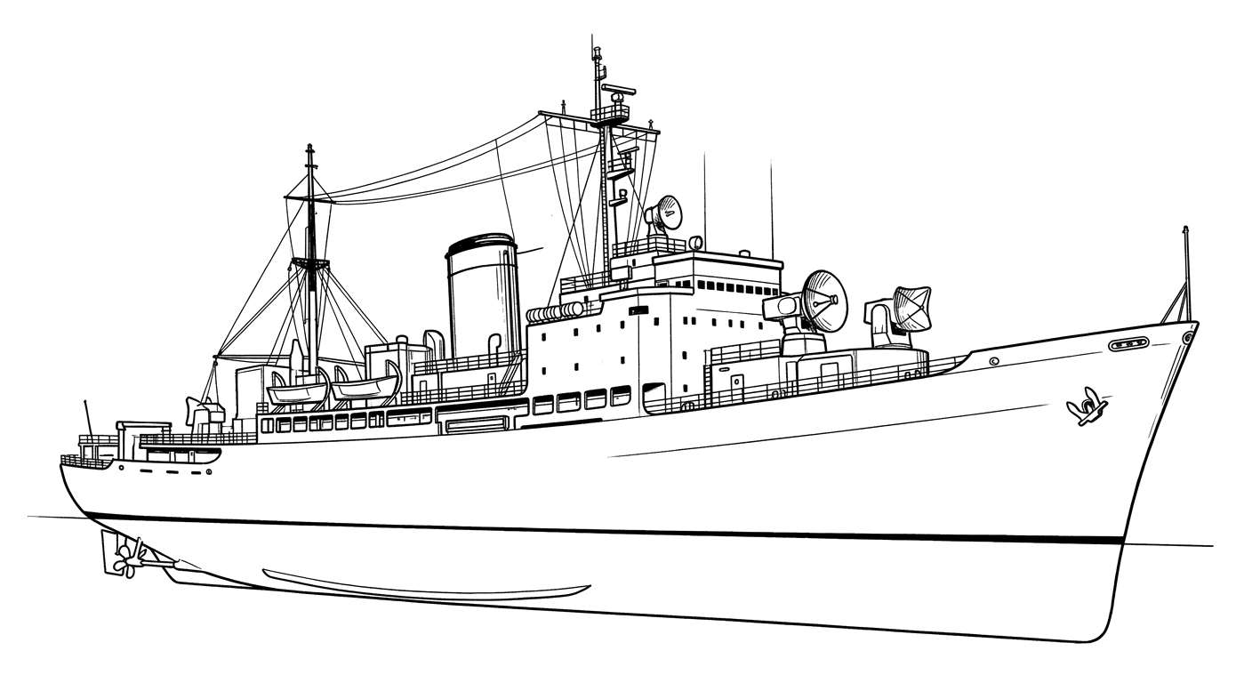 Engraved line drawing of the USNS General Hoyt S. Vandenberg