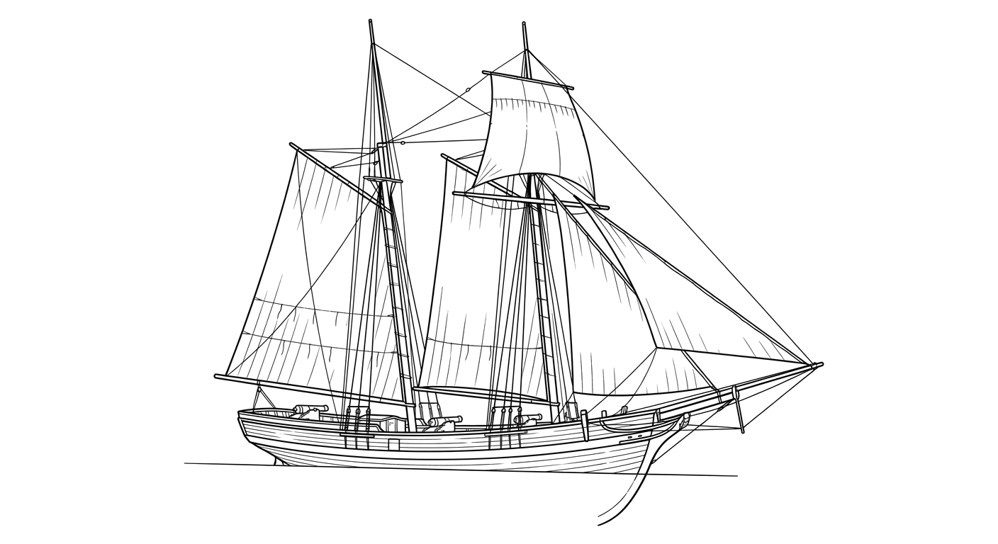Engraved line drawing of the USS Revenge