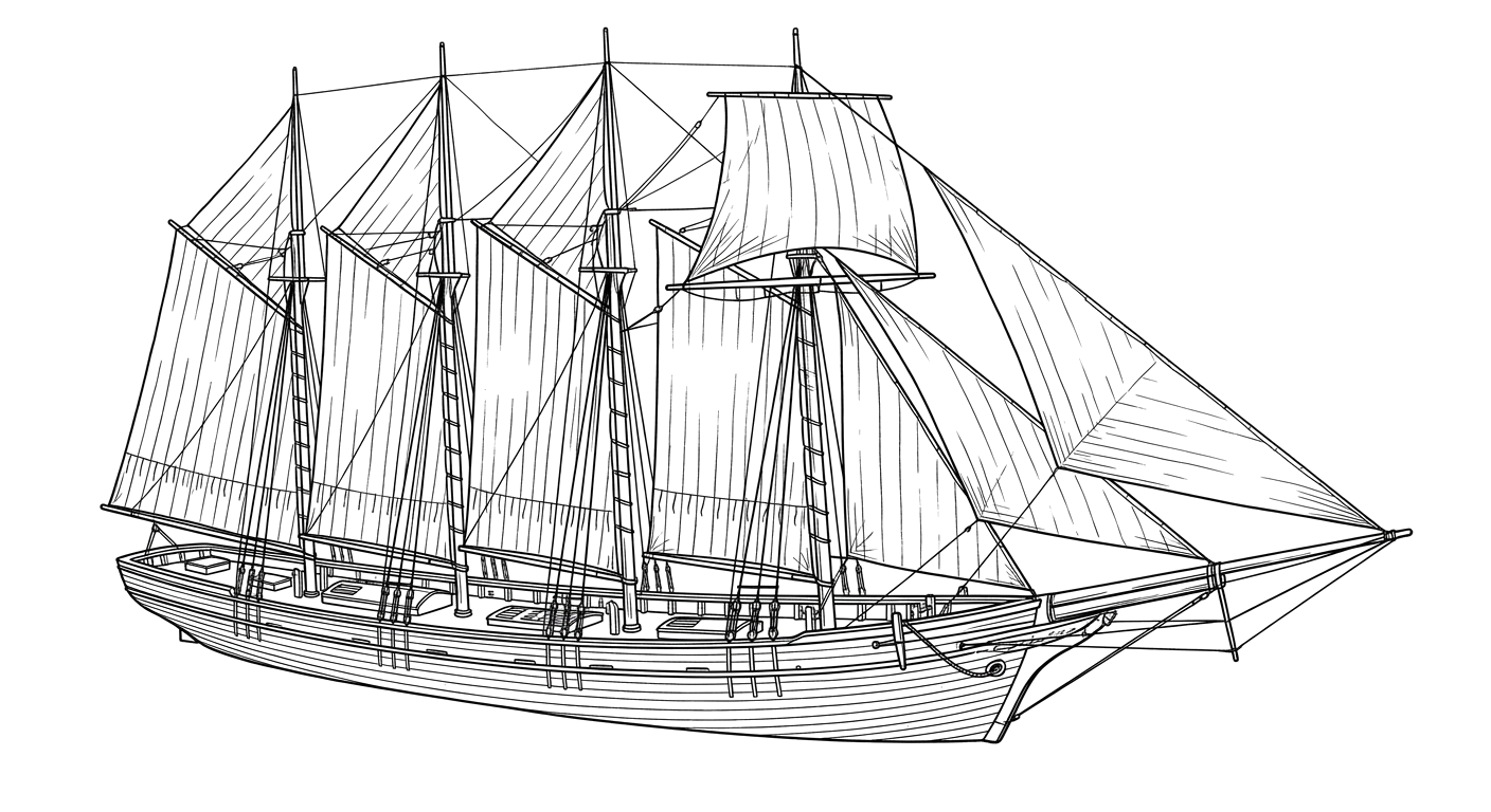 Engraved line drawing of the Carroll A. Deering