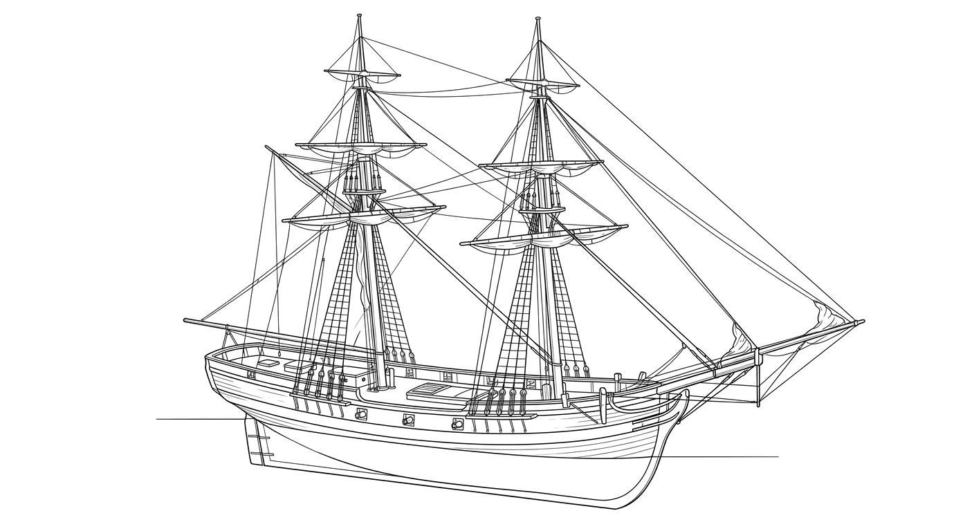 Engraved line drawing of the HMS Nimble