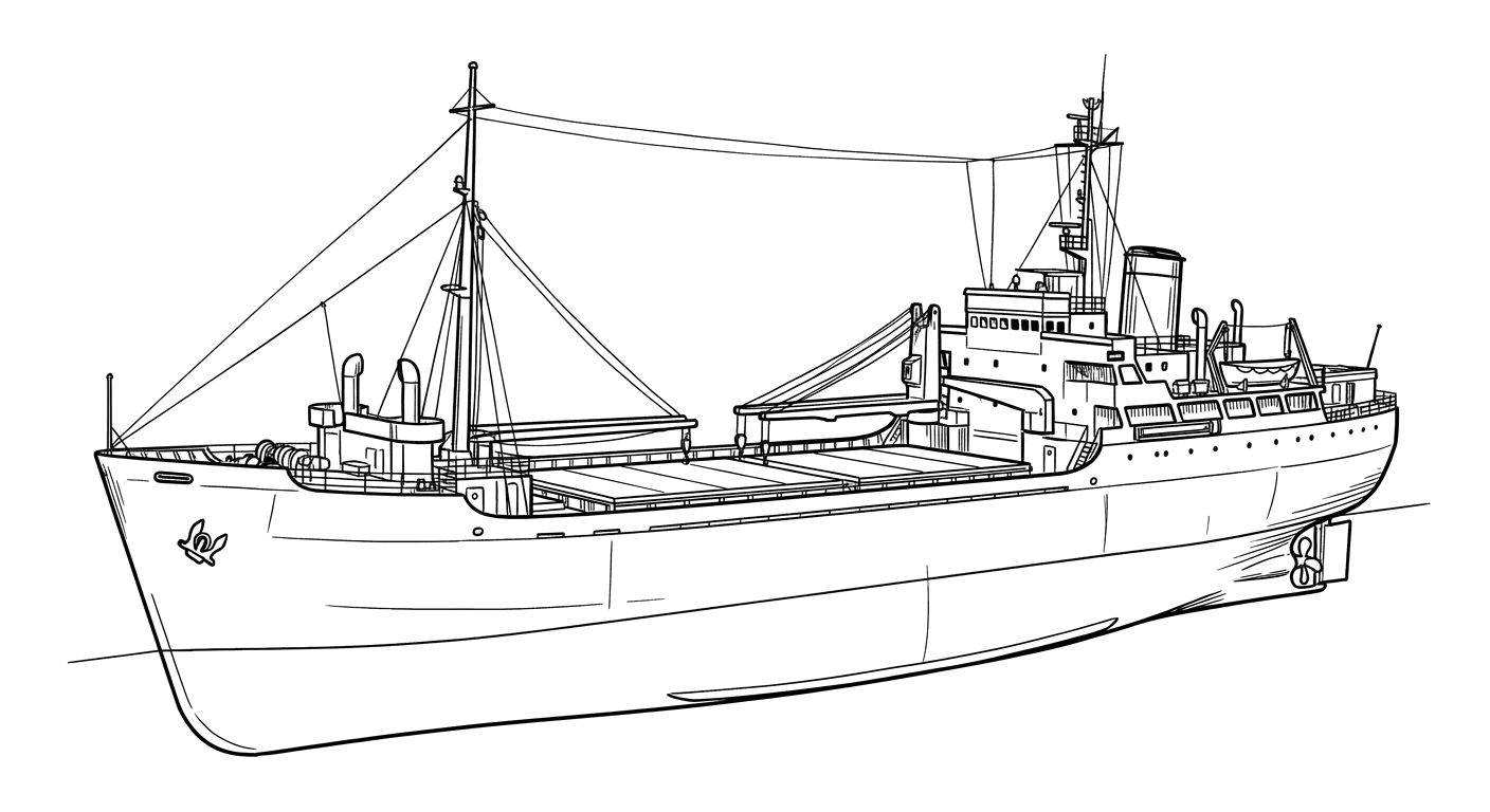Engraved line drawing of the USS Indra