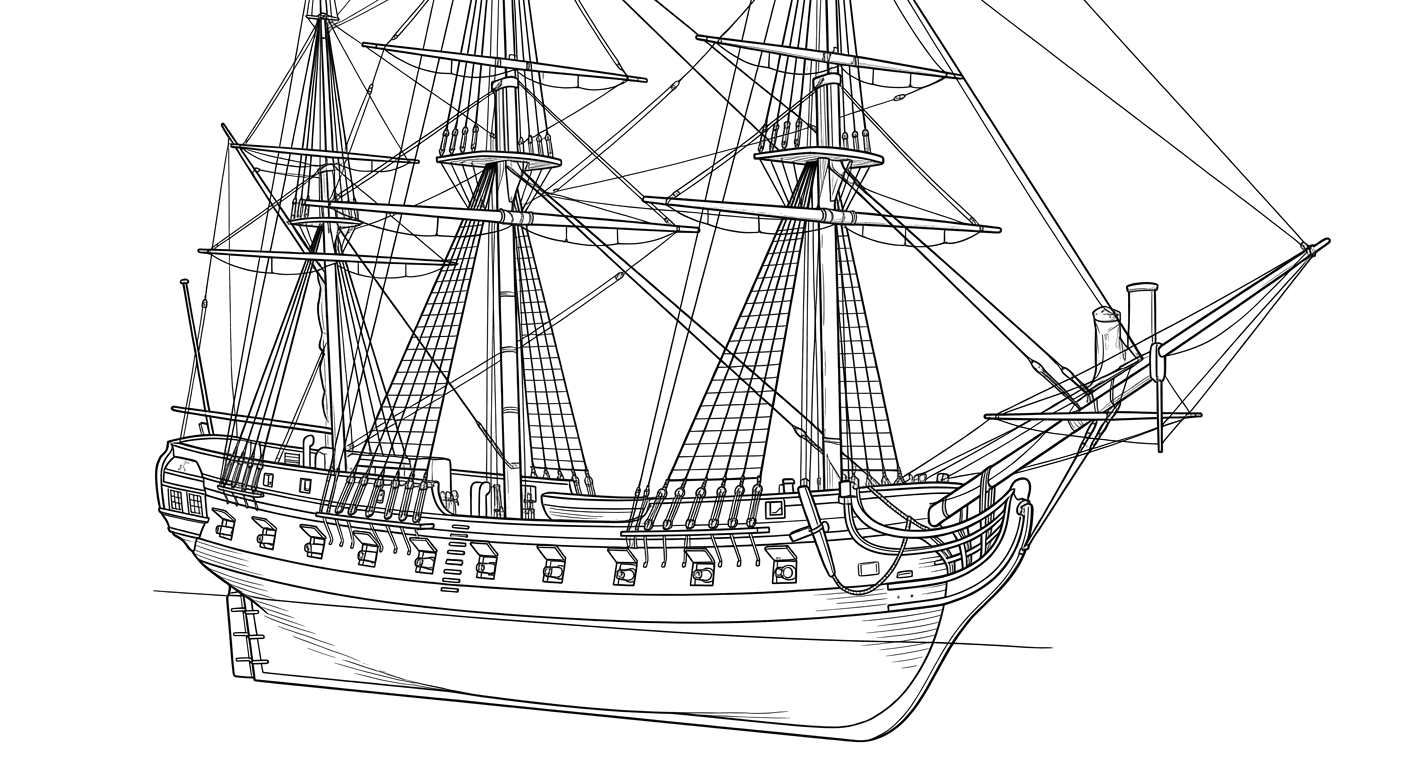 Engraved line drawing of the La Trompeuse