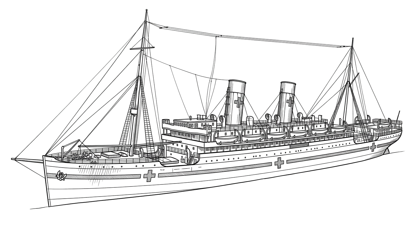 Engraved line drawing of the HMHS Letitia
