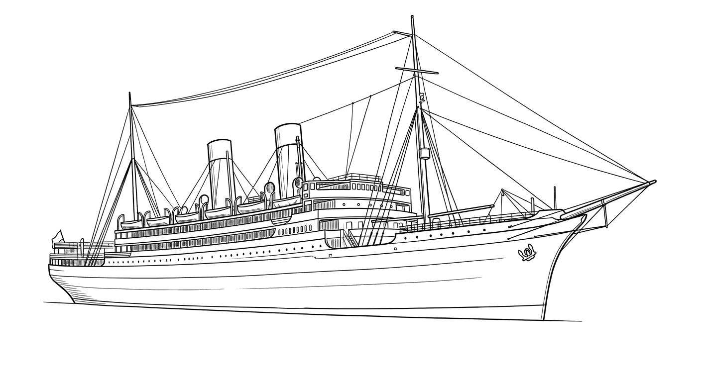 Engraved line drawing of the SS Bremen