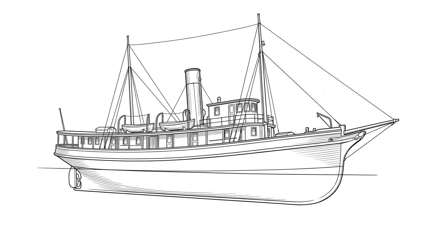 Engraved line drawing of the SS Kitsap