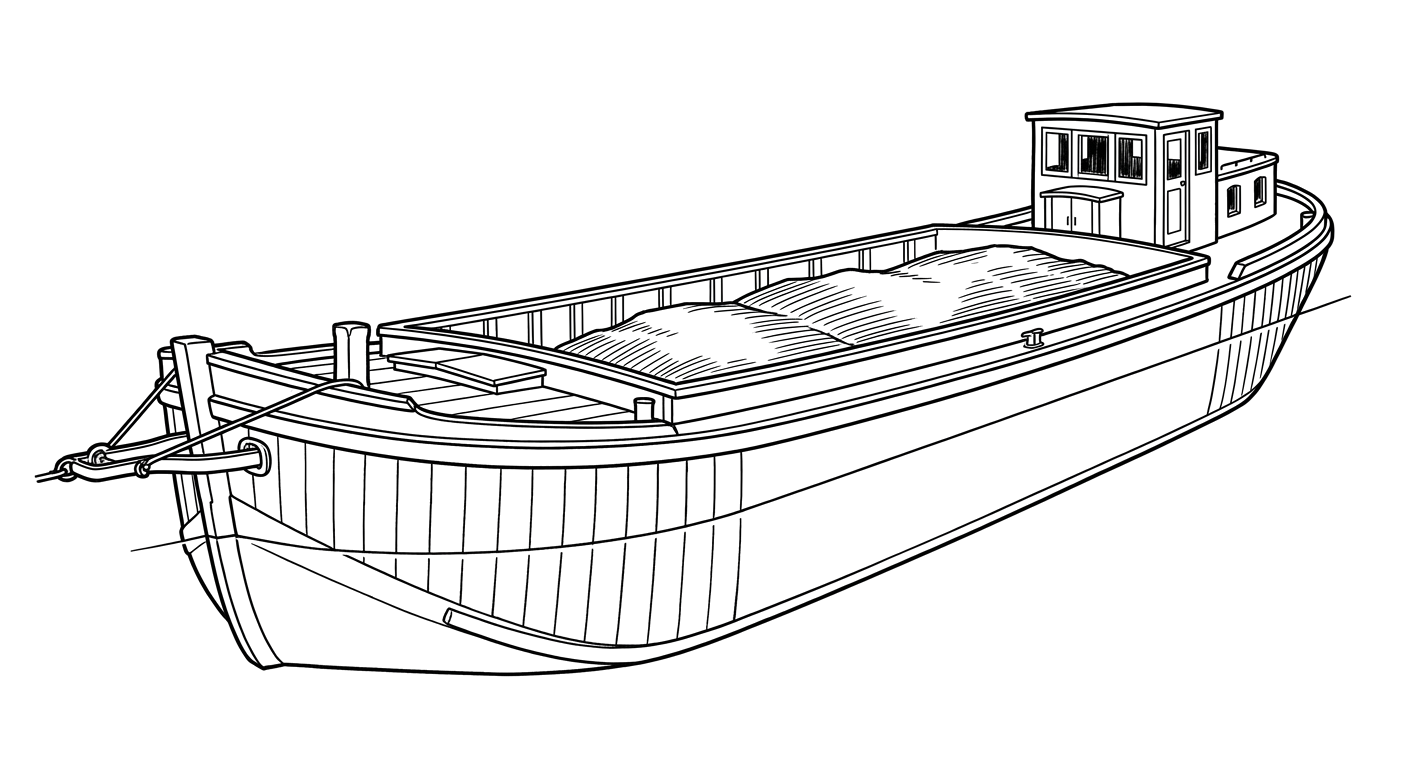 Engraved line drawing of the Coal Barge (probable A.R. Noyes)