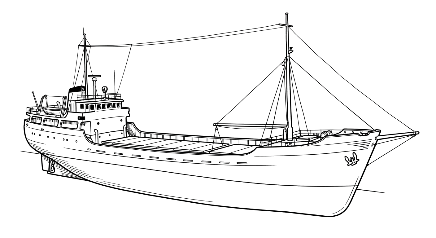 Engraved line drawing of the MV Zion Train