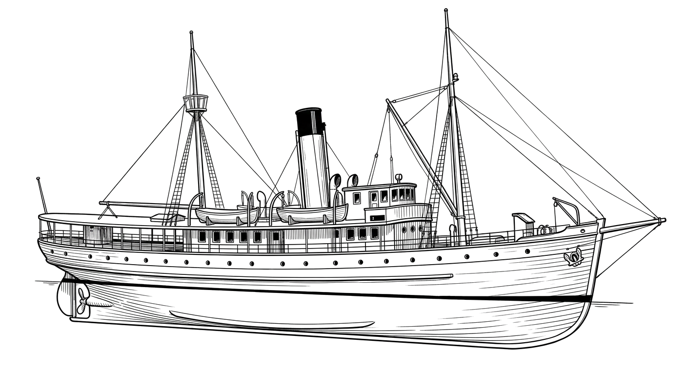 Engraved line drawing of the SS Clallam