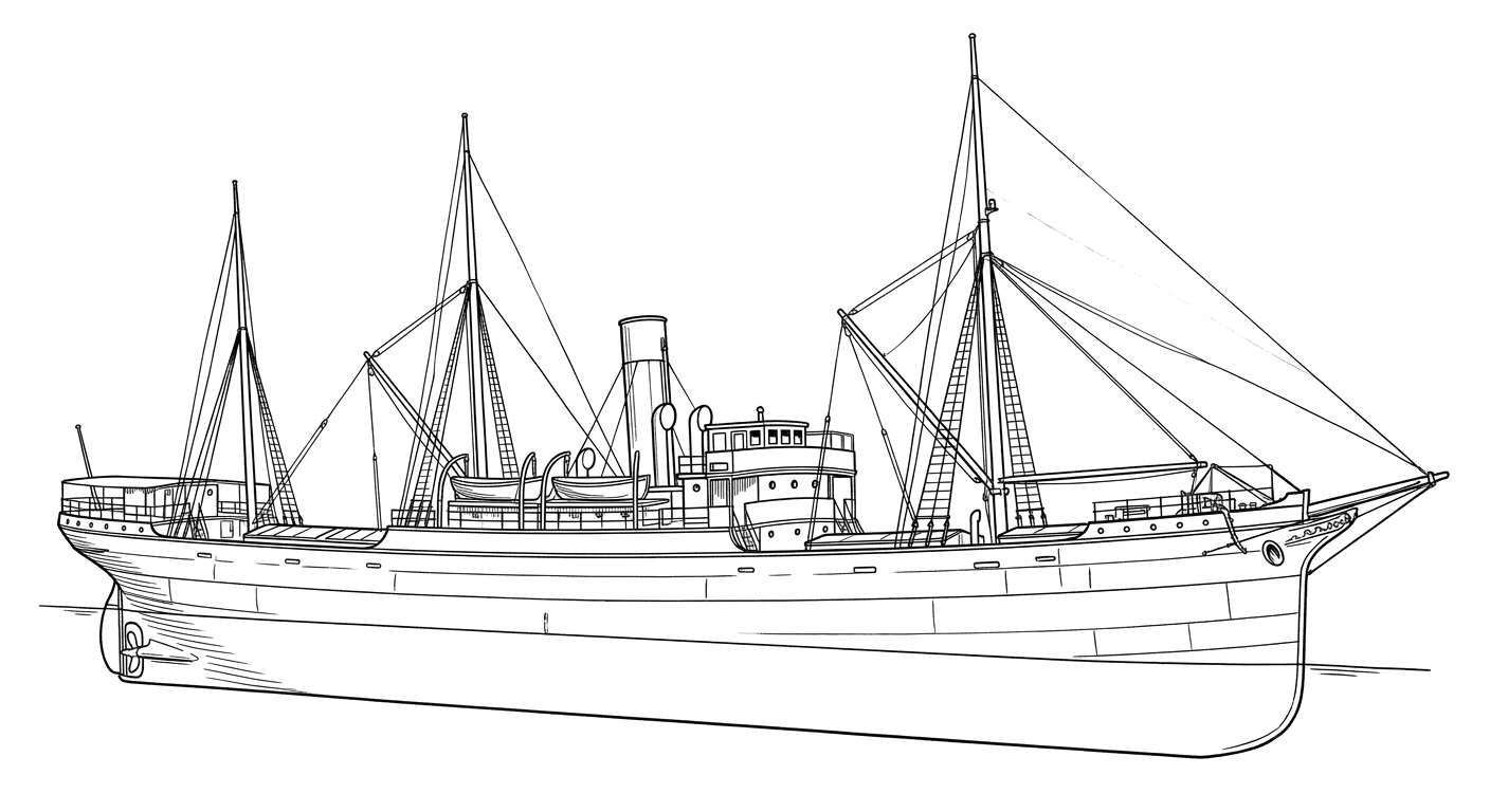 Engraved line drawing of the Trojan