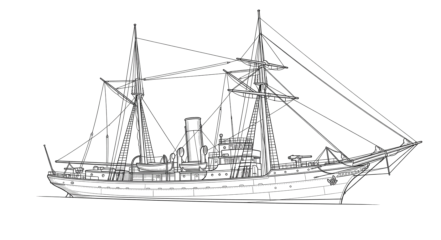 Engraved line drawing of the USRC Mohawk