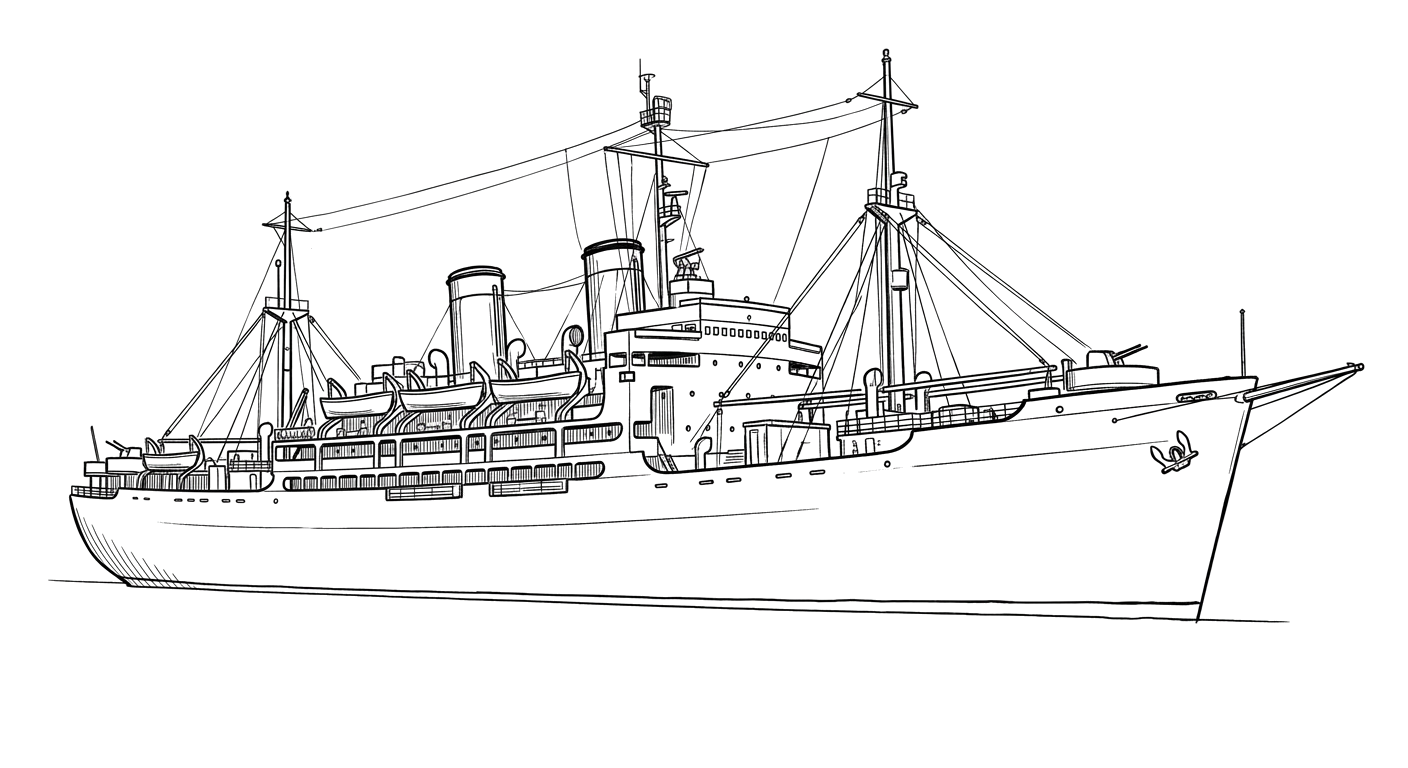 Engraved line drawing of the USS General M. C. Meigs