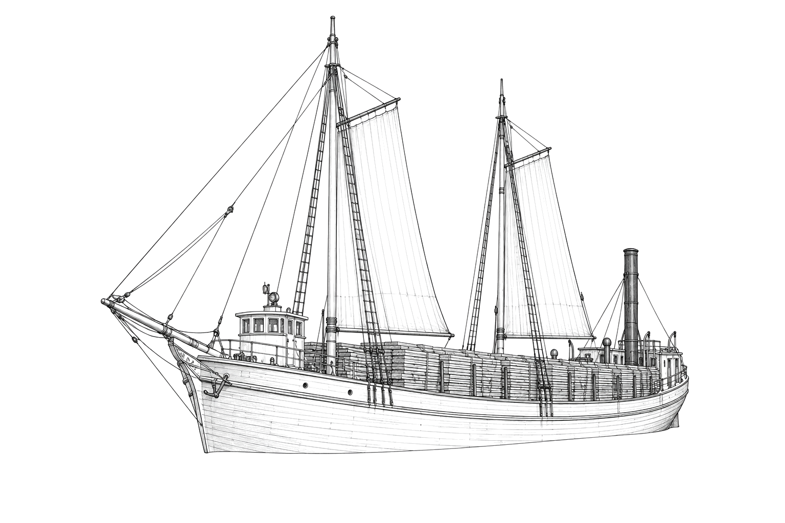 Engraved line drawing of the John Pridgeon, Jr.