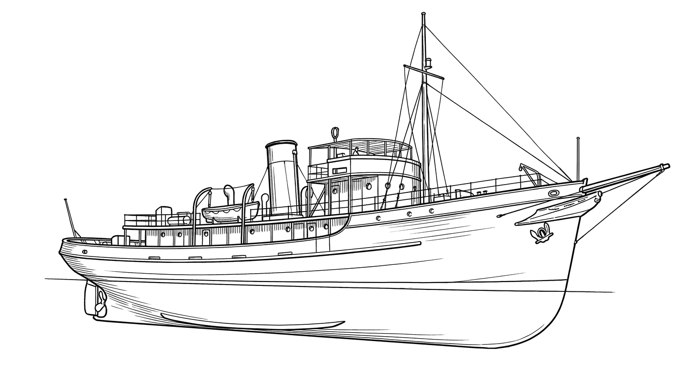 Engraved line drawing of the Ruby E.