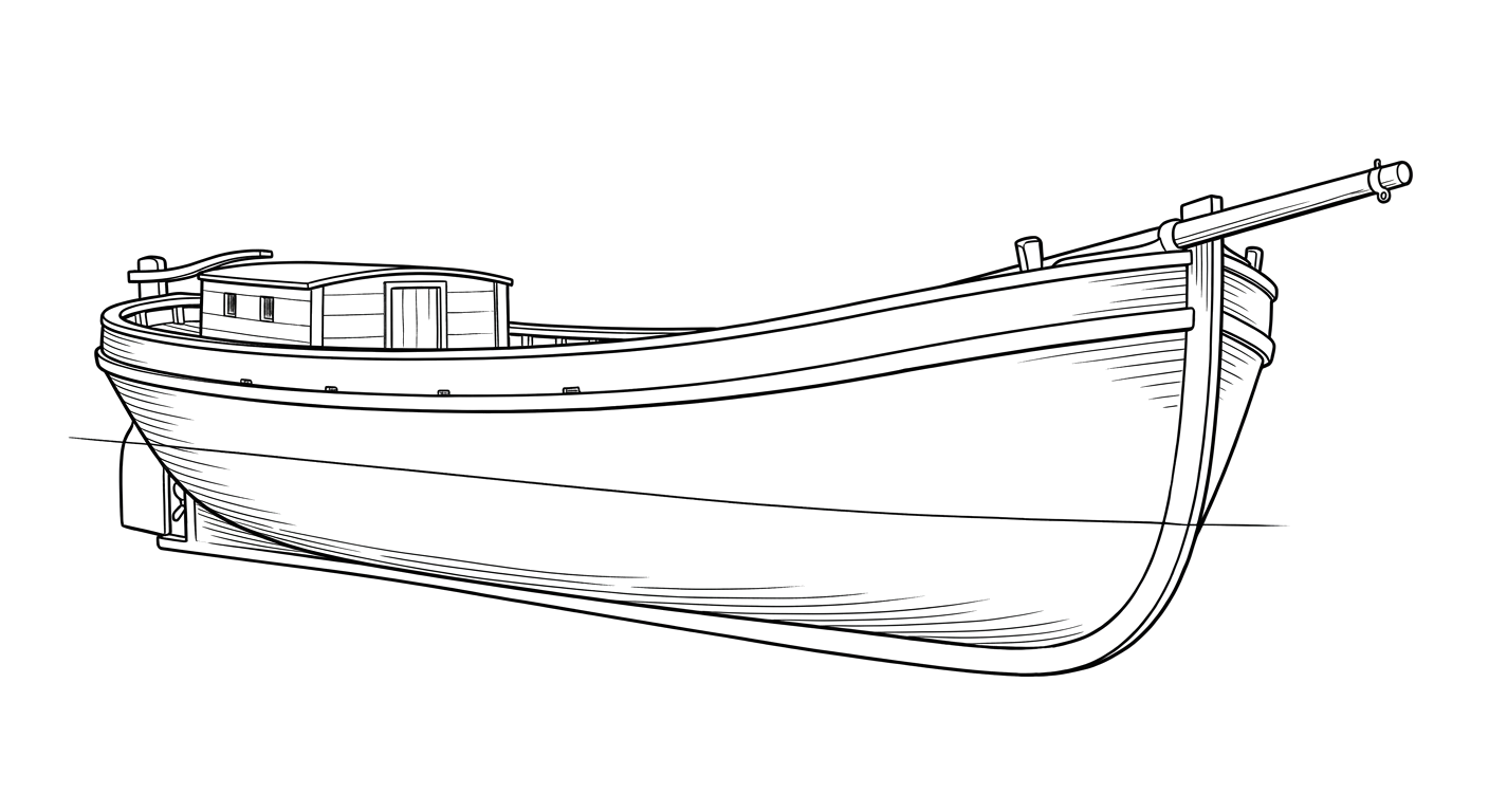 Engraved line drawing of the Tanglewood Canal Boat
