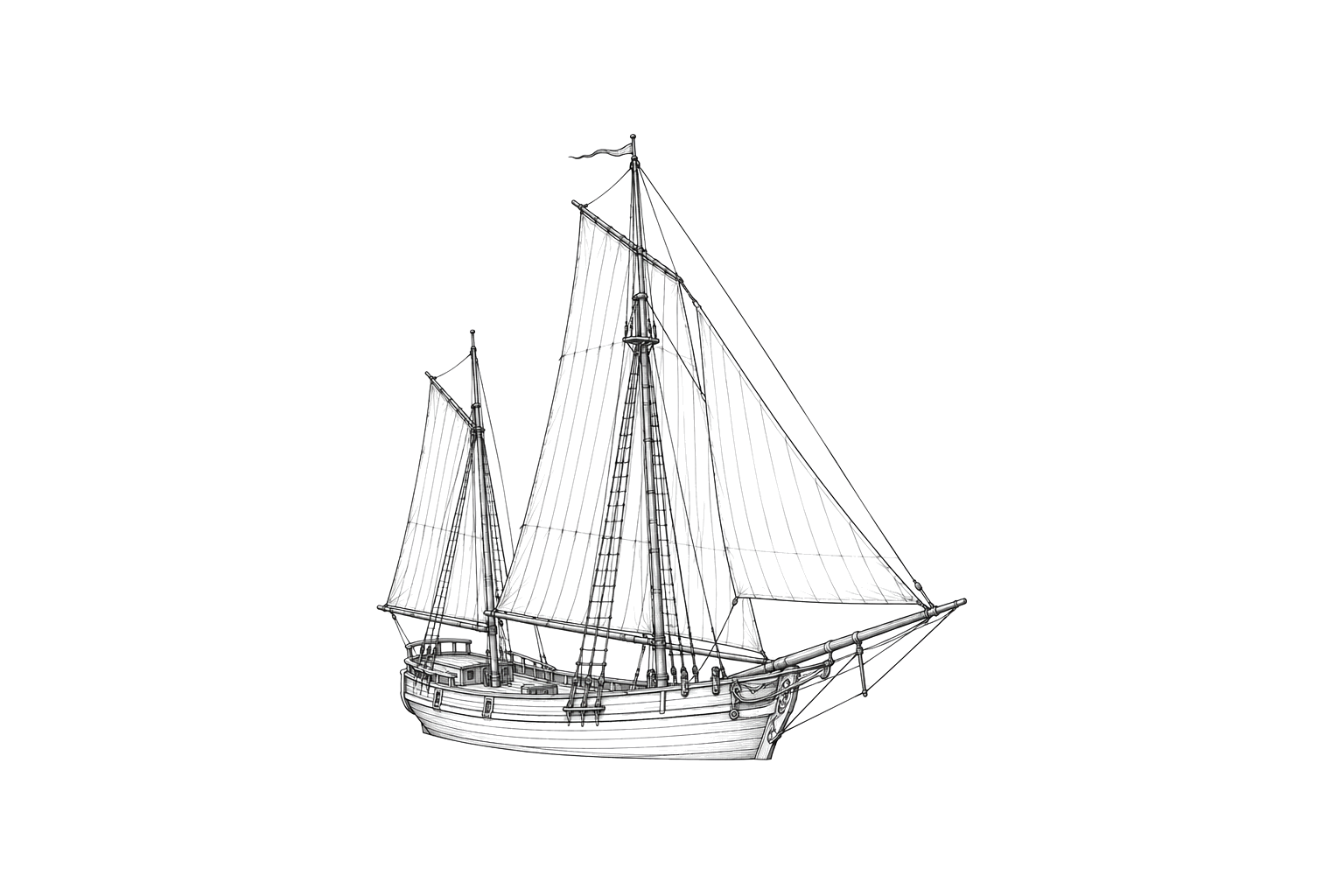 Engraved line drawing of the Unidentified pirate sloop (1793, Chesapeake Bay)