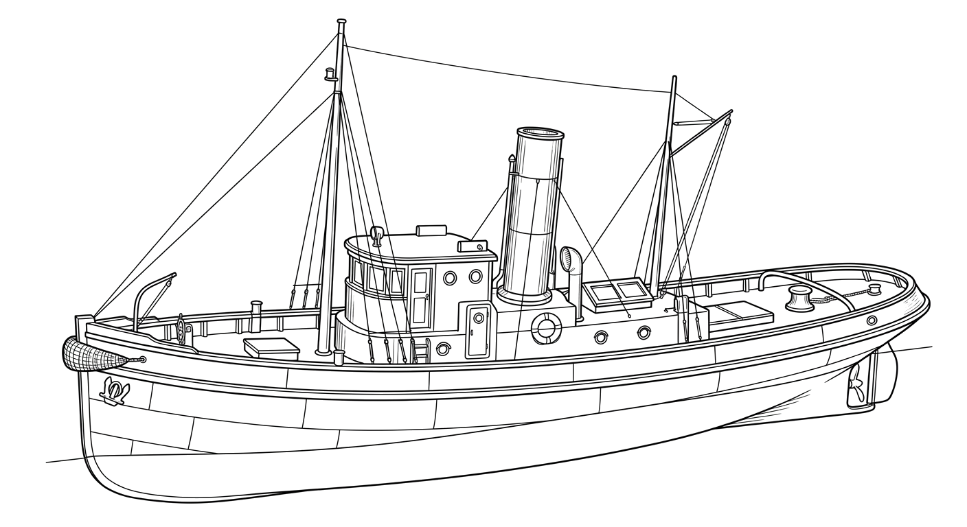 Engraved line drawing of the Lizzie D