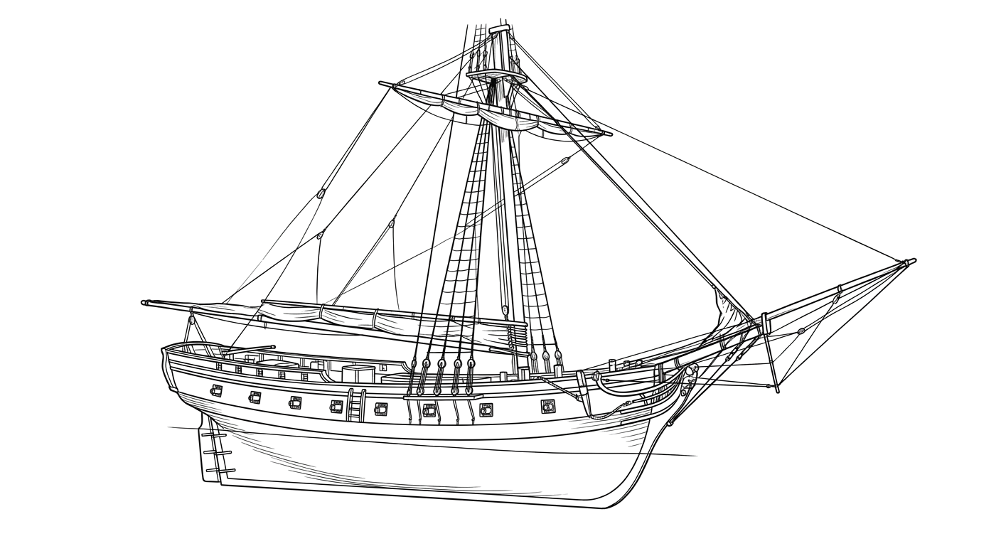 Engraved line drawing of the USS Providence